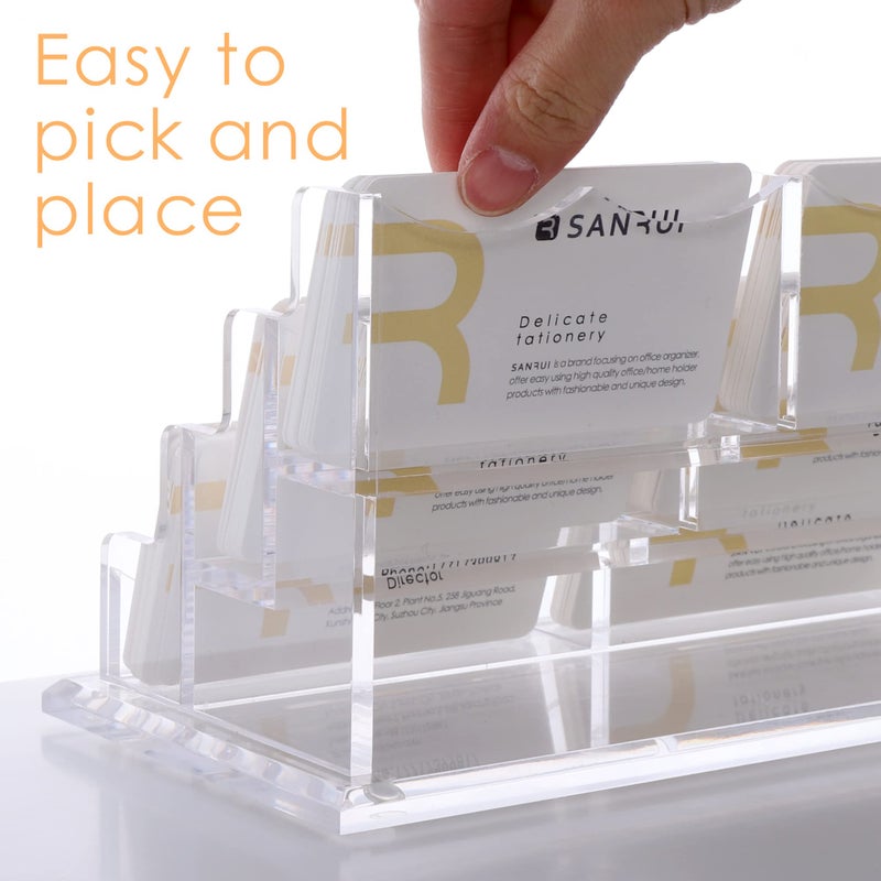 SANRUI Clear Horizontal Business Card Holder Stand for Desk  Acrylic Desktop Display Name Cards Holders Organizer Storage Rack for Exhibition  Home   Office  3 Tier 9 Pocket   540 Card Capacity - Image 3